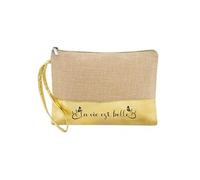 Trousse et pochette de maquillage en jute dore la vie est belle avec des papillons