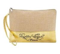 Trousse et pochette de maquillage en jute dore avec le motif les petites affaires personnalisee