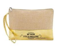 Trousse et pochette de maquillage Taperso en jute dore avec motif meilleure soeur personnalisee Beige G