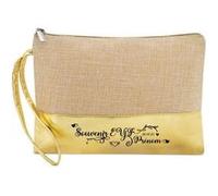 Trousse et pochette de maquillage Taperso en jute dore avec motif souvenir EVJF personnalisee Beige G