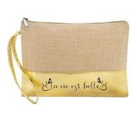 Trousse et pochette de maquillage en jute dore la vie est belle avec des papillons