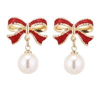 Trousse Examen Kits Bijoux Bow Pearl Earrings Ear Clips Fashionable And Versatile Trendy Earrings Korean New Internet Personalized compatible with Machine Perles Perceuse Trousse (Red, One Size)