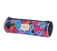 Trousse Fille Cylindrique Textile Imprimé Floral Bleu Marine/orange Fluo TU