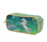 Trousse Fille Rectangulaire Double Compartiment Textile Motif Cheval Bella Sara Vert TU