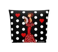 Trousse Flamenca - Design recto-verso - 25 x 26 cm - Imperméable - Sac de Toilette Femme ou Voyage, Flamenca Pepa avec fond noir et pois, 25cm x 26cm, Flamenco