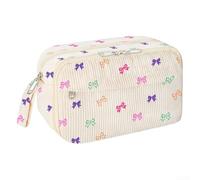 Trousse fonctionnelle en velours côtelé avec fermeture éclair sécurisée, grande capacité de rangement pour fournitures scolaires et essentiels du quotidien (nœud coloré)
