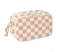 Trousse fonctionnelle en velours côtelé avec fermeture éclair sécurisée, grande capacité de rangement pour fournitures scolaires et essentiels du quotidien (carrés concis)
