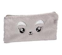 Trousse Fourre Tout Plat 22 x 12 cm - Peluche Chat Gris G