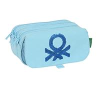 Trousse Fourre-Tout Triple Benetton Sequins Bleu clair (21,5 x 10 x 8 cm)