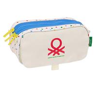 Trousse Fourre-Tout Triple Benetton Topitos Blanc (21,5 x 10 x 8 cm)
