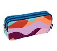 Trousse - Scolaire - Rectangulaire - 3 Compartiments - 22x11x6,5cm - Bleu, Orange Et Vert