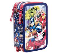 Trousse Garçon, Étui Triple rempli, 44 Accessoires d'École Primaire, 20 Centimètres, 3 Fermetures Éclair, Compartiments Organisés, Pour Avengers Fan Superhéros, Iron Man, Cap America, Hulk, Thor