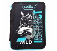 Trousse Garnie Double Compartiment Loup Animal Planet 21 Cm Noir / Bleu / Gris TU