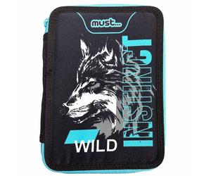 Trousse Garnie Double Compartiment Loup Animal Planet 21 Cm Noir / Bleu / Gris TU