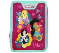 Trousse Garnie Double Compartiment Textile Disney Princess Vibes 21 Cm Rose/vert TU