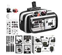 Trousse Garnie Fournitures Transparentes Multi-Compartiments Chat Noir