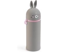 Trousse Gobelet Lapin, Étui Scolaire Un Compartiment, Trousse 2 En 1 Extensible, Trousse En Silicone Texture Douce, Fermeture Éclair, Couleur Grise
