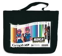 Graph'it Trousse 24 marqueurs à alcool Set Manga – double pointe, fine et biseautée