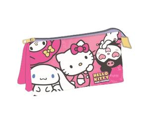 Trousse Hello Kitty and Friends pour Fille - 3 Compartiments avec Fermeture éclair, Couleur Rose, 100% Polyester résistant, Organiseur Scolaire pour Crayons et matériel, Licence Officielle