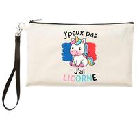 Trousse “J’Peux Pas j’AI Licorne” - Pochette Maquillage ou école - Design Licorne Kawaii Arc-en-Ciel - Cadeau Fille, ado, Femme, Fan de Licornes - TR574