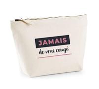 Trousse Jamais de Vrai Conge - Pouch Case - Idée Trousse Rangement Cadeau Anniversaire Fête Original Famille Travail Départ Collègue Retraite Noël. - Bleu&Rose - 4