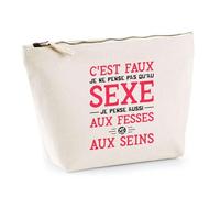 Trousse Je Ne Pense Pas Qu'au Sexe | Pochette Toilette Maquillage | Idée Cadeau Humour Drôle Marrant Boeuf Original Anniversaire Fête