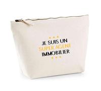 Trousse Je suis Un Super Agent Immobilier | Pouch | Idée Pochette Toilette Maquillage Transport Cadeau Anniversaire Fête Original Famille Travail Départ Collègue Retraite