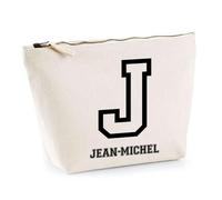 Trousse Jean-Michel Lettre Sport | Pochette Toilette Maquillage | Idée Cadeau Prénom Style Basket Université Anniversaire Oncle Parrain Beau Papa Collègue Départ Retraite Noël