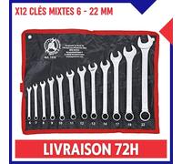 Trousse Jeu de 12 Clés Mixtes Acier Forgé 6 - 22mm Fourche et Polygonale 12 pans