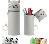 Trousse Kawaii Animaux,2 En 1 Trousse En Silicone,Poignée En Silicone Mignonne Et Confortable,Facile À Transporter Et À Accrocher,Peut Être Utilisée Comme Porte-Stylo Et Trousse (Chat).[F125]