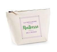 Trousse La Meilleure Maitresse de Lecole - Pouch Case - Idée Trousse Rangement Cadeau Anniversaire Fête Original Famille Travail Départ Collègue Retraite Noël. - Violet&Vert - 3
