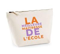 Trousse La Meilleure Maitresse de Lecole - Pouch Case - Idée Trousse Rangement Cadeau Anniversaire Fête Original Famille Travail Départ Collègue Retraite Noël. - Orange&Violet - 1