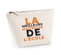 Trousse La Meilleure Maitresse de Lecole - Pouch Case - Idée Trousse Rangement Cadeau Anniversaire Fête Original Famille Travail Départ Collègue Retraite Noël. - Orange&Noir - 1