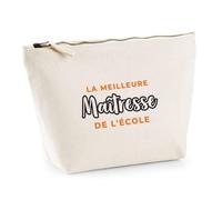 Trousse La Meilleure Maitresse de Lecole - Pouch Case - Idée Trousse Rangement Cadeau Anniversaire Fête Original Famille Travail Départ Collègue Retraite Noël. - Orange&Noir - 2