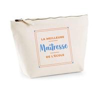 Trousse La Meilleure Maitresse de Lecole - Pouch Case - Idée Trousse Rangement Cadeau Anniversaire Fête Original Famille Travail Départ Collègue Retraite Noël. - Orange&Bleu - 3