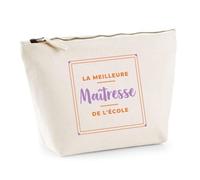 Trousse La Meilleure Maitresse de Lecole - Pouch Case - Idée Trousse Rangement Cadeau Anniversaire Fête Original Famille Travail Départ Collègue Retraite Noël. - Orange&Violet - 3