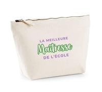 Trousse La Meilleure Maitresse de Lecole - Pouch Case - Idée Trousse Rangement Cadeau Anniversaire Fête Original Famille Travail Départ Collègue Retraite Noël. - Violet&Vert - 2