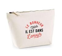 Trousse Le Bonheur Existe | Pochette Toilette Maquillage | Idée Cadeau Humour Drôle Marrant Original Anniversaire Fête