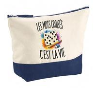 Trousse Les Mots Croisés C'est La Vie | Grand Format Trousse de Toilette Vanity Maquillage | Idée Cadeau Femme Homme Anniversaire Noël | Coton Imprimé en Bretagne