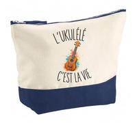 Trousse L'Ukulélé C'est La Vie | Grand Format Trousse de Toilette Vanity Maquillage | Idée Cadeau Femme Homme Anniversaire Noël | Coton Imprimé en Bretagne