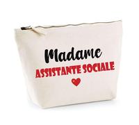 Trousse Madame Assistante Sociale - Pouch - Idée Trousse Toilette Maquillage Cadeau Anniversaire Fête Original Famille Travail Départ Collègue Retraite (Rouge)