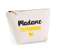 Trousse Madame Catherine - Pouch - Idée Trousse Toilette Maquillage Cadeau Anniversaire Fête Original Famille Travail Départ Collègue Retraite (Jaune)