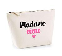 Trousse Madame Cécile - Pouch - Idée Trousse Toilette Maquillage Cadeau Anniversaire Fête Original Famille Travail Départ Collègue Retraite (Rose)