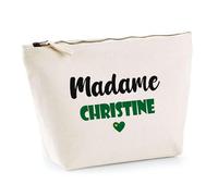 Trousse Madame Christine - Pouch - Idée Trousse Toilette Maquillage Cadeau Anniversaire Fête Original Famille Travail Départ Collègue Retraite (Vert)