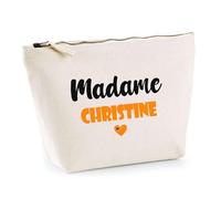 Trousse Madame Christine - Pouch - Idée Trousse Toilette Maquillage Cadeau Anniversaire Fête Original Famille Travail Départ Collègue Retraite (Orange)