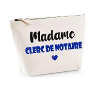 Trousse Madame Clerc de notaire - Pouch - Idée Trousse Toilette Maquillage Cadeau Anniversaire Fête Original Famille Travail Départ Collègue Retraite (Bleu)
