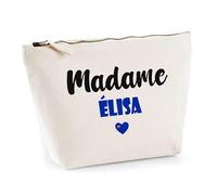Trousse Madame Élisa - Pouch - Idée Trousse Toilette Maquillage Cadeau Anniversaire Fête Original Famille Travail Départ Collègue Retraite (Bleu)