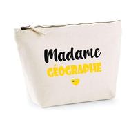 Trousse Madame Géographe - Pouch - Idée Trousse Toilette Maquillage Cadeau Anniversaire Fête Original Famille Travail Départ Collègue Retraite (Jaune)