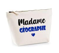 Trousse Madame Géographe - Pouch - Idée Trousse Toilette Maquillage Cadeau Anniversaire Fête Original Famille Travail Départ Collègue Retraite (Bleu)