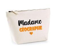 Trousse Madame Géographe - Pouch - Idée Trousse Toilette Maquillage Cadeau Anniversaire Fête Original Famille Travail Départ Collègue Retraite (Orange)